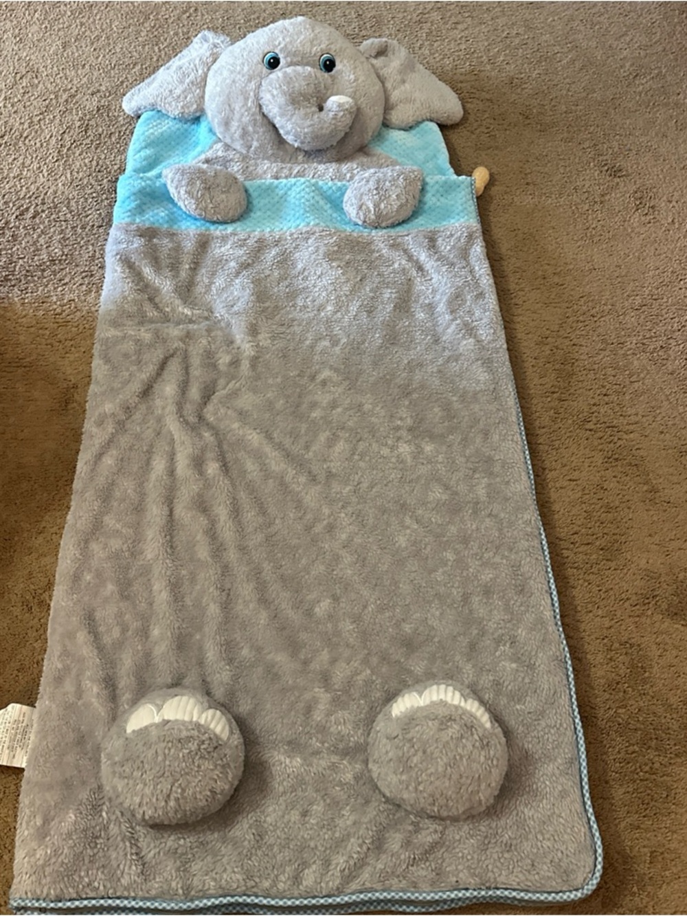 Hugfun Kids Slumber Sleeping Bag Animal Elephant Gray Cozy Soft Camping